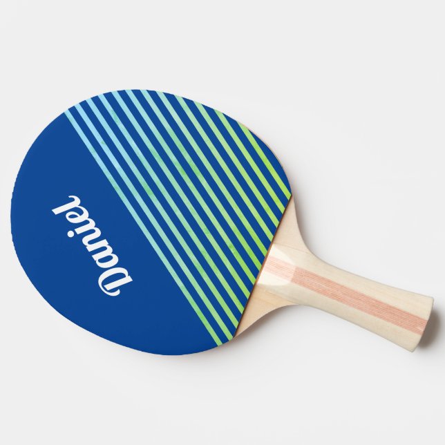Pala De Ping Pong Bandas verticales azules nombre personalizado geog (Lateral)
