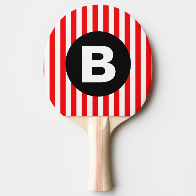 Pala De Ping Pong Bandas verticales rojas en negro Monograma (Anverso)