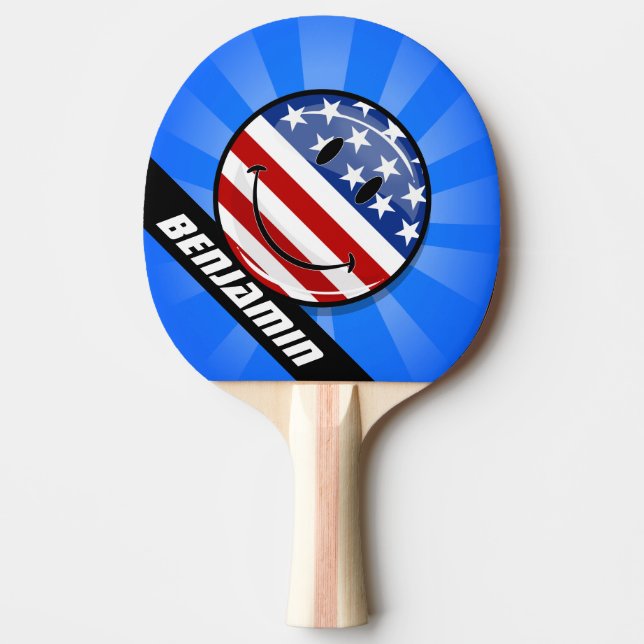 Pala De Ping Pong Bandera americana sonriente (Anverso)