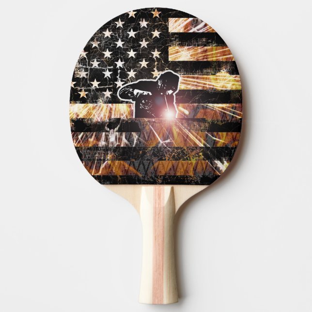 Pala De Ping Pong Bandera de soldadura estalla y llama (Anverso)