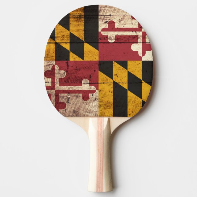 Pala De Ping Pong Bandera del estado de Maryland en grano de madera (Anverso)