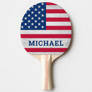 Pala De Ping Pong Bandera estadounidense Patriótica Azul Blanco Rojo