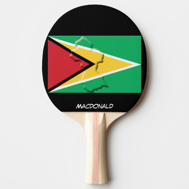 Pala De Ping Pong BANDERA GUYANA y MAPA negro personalizado (Anverso)