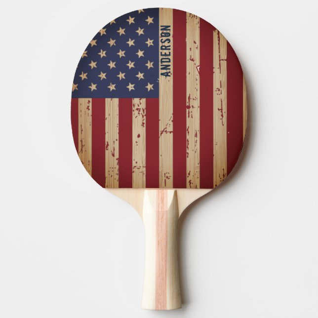 Pala De Ping Pong Bandera norteamericana de madera rústica patriótic (Anverso)