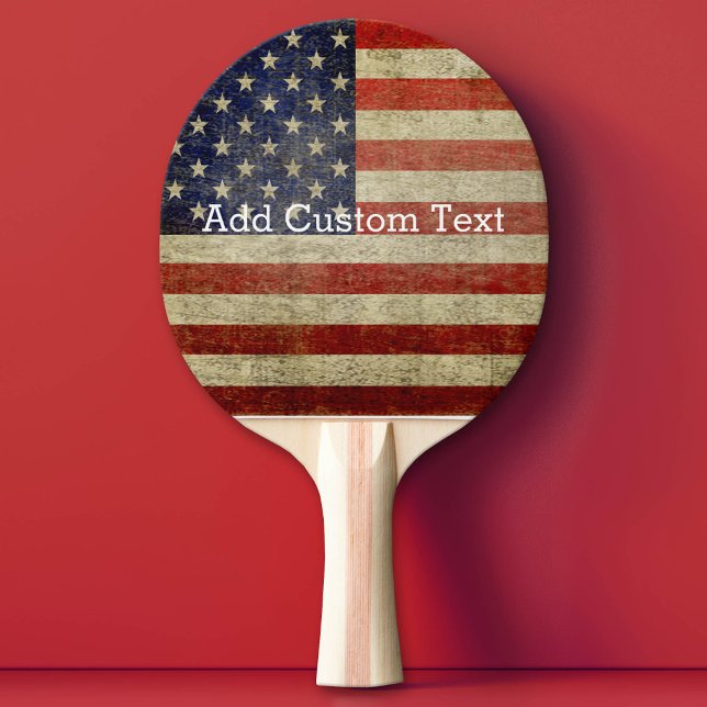 Pala De Ping Pong Bandera norteamericana deprimida y angustiada (Custom Ping Pong Paddle with Vintage American Flag)
