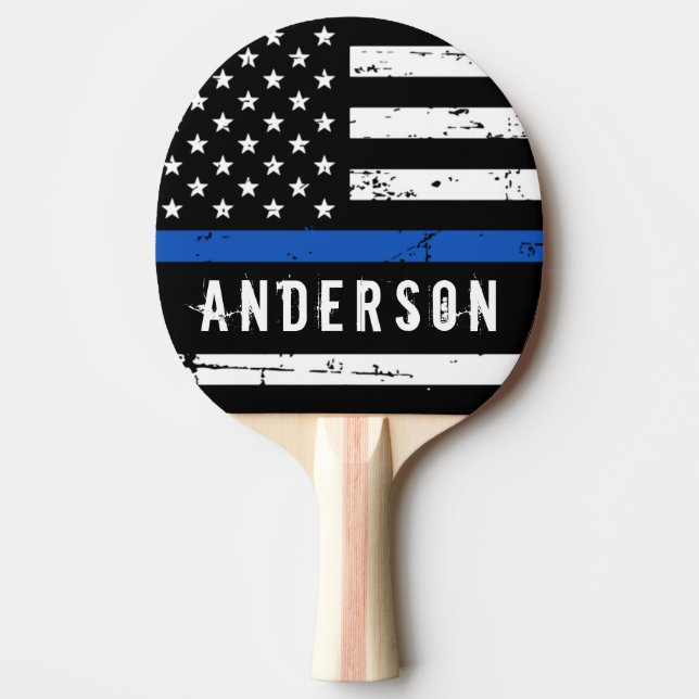 Pala De Ping Pong Bandera policial personalizada Línea Azul delgada (Anverso)