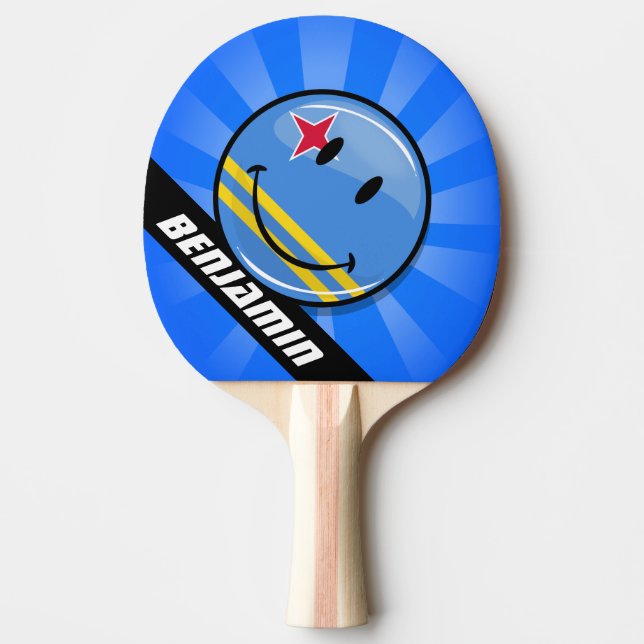 Pala De Ping Pong Bandera sonriente redonda brillante de Aruban (Anverso)