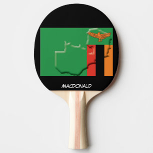 Pala De Ping Pong BANDERA Y MAPA DE ZAMBIA NEGRO personalizado
