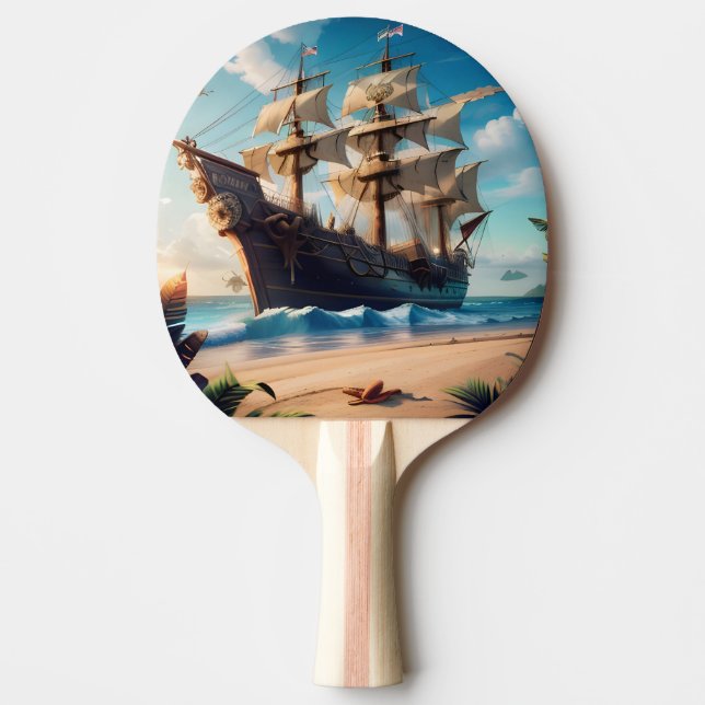 Pala De Ping Pong Barco Pirata de Playa Tropical (Anverso)