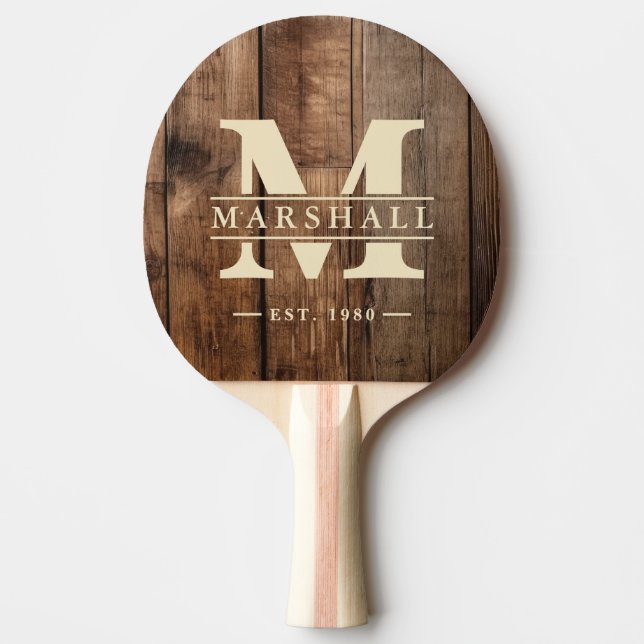 Pala De Ping Pong Barn Floor Boards Monogram & Name Overlay (Anverso)