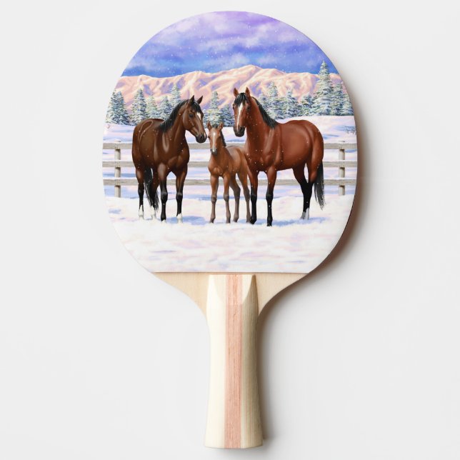 Pala De Ping Pong Barrio Marrón de caballos en Nieve (Anverso)