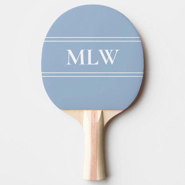Pala De Ping Pong Bebé simple azul y blanco monogramado (Anverso)