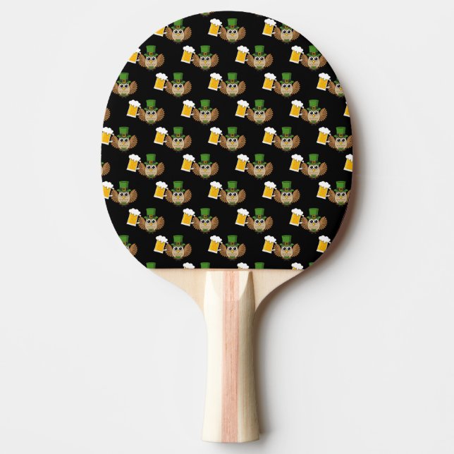 Pala De Ping Pong Beber de búho St Patrick's Day Pattern (Anverso)