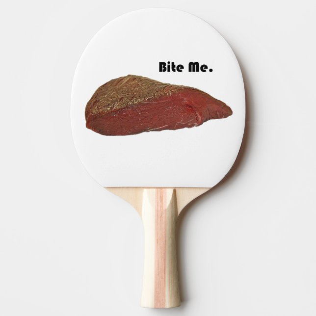 Pala De Ping Pong Bite Me Funny Steak Beef Pun Chiste (Anverso)