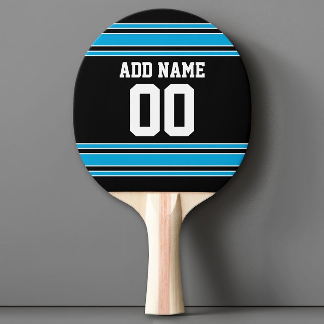 Pala De Ping Pong Black Blue Sports Jersey con tu nombre y número (Custom Ping Pong Paddle - Team or College colors Sports Jersey)
