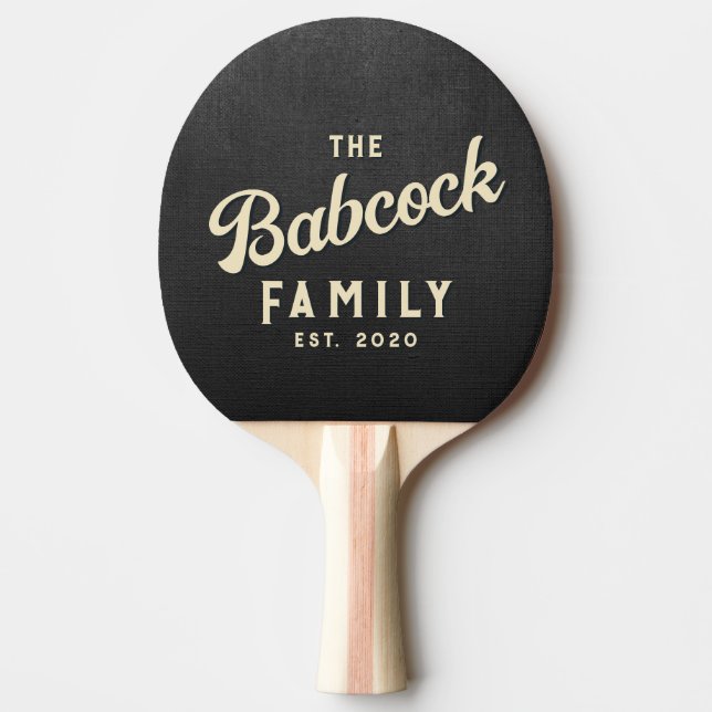 Pala De Ping Pong Black Canvas Retro Family Name & Year (Anverso)