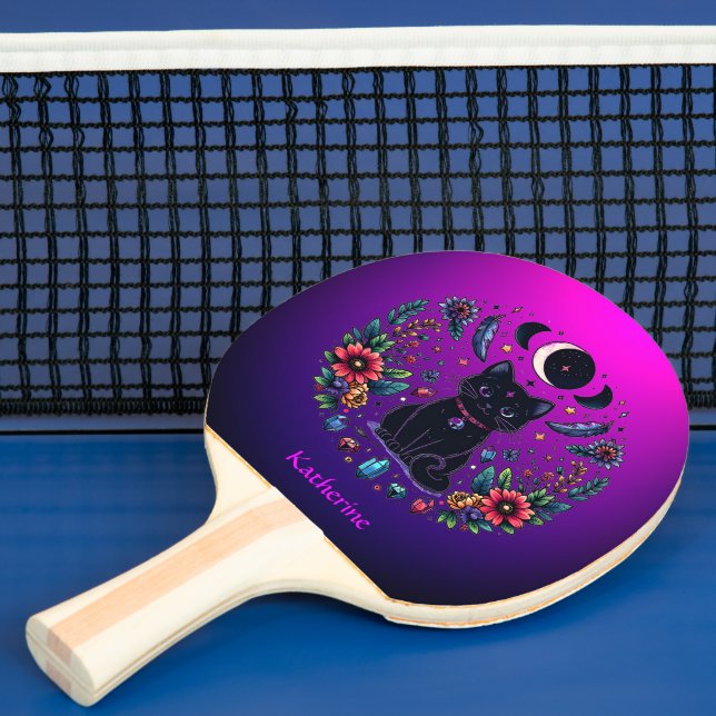 Pala De Ping Pong Black Cat Celestial Mystical Purple Pink (in situ)