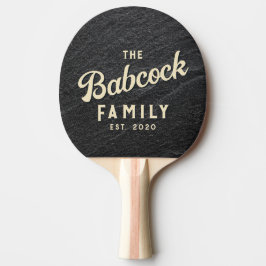 Pala De Ping Pong Black Granite Stone Retro Family Name & Year