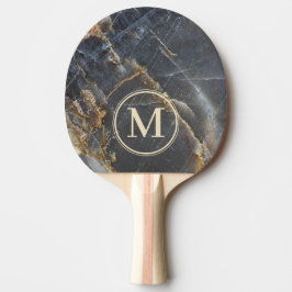 Pala De Ping Pong Black Marble & Gold Stone Stone Monogram