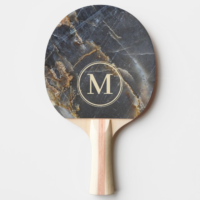 Pala De Ping Pong Black Marble & Gold Stone Stone Monogram (Anverso)