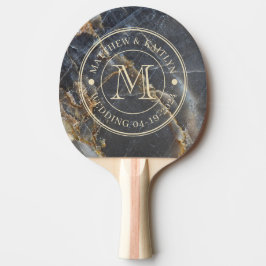 Pala De Ping Pong Black Marble & Gold Stone Wedding Monogram