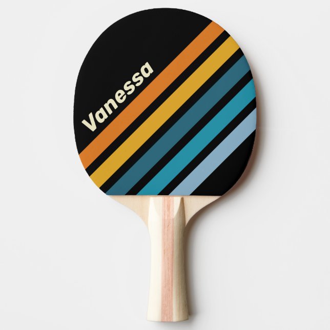 Pala De Ping Pong Black Rainbow Angled Striping with Name (Anverso)