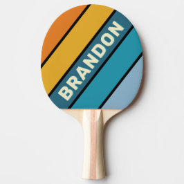 Pala De Ping Pong Black Rainbow Bold Striped with Name