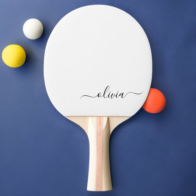 Pala De Ping Pong Black White Modern Script Girly Monograma Nombre (Subido por el creador)