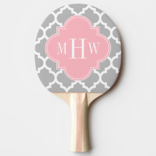 Pala De Ping Pong Blanco Gris Marroquí #5 Rosa 3 Monograma Inicial