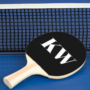 Pala De Ping Pong Blanco Negro Inicial Personalizada Grande Monogram