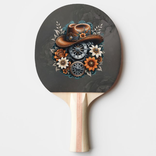 Pala De Ping Pong Blooming Gears: Estilo de vaquero Steampunk. (Anverso)
