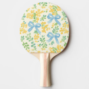 Pala De Ping Pong Blue Bows and Yellow Floral Cottagecore Pattern