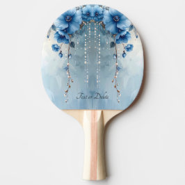 Pala De Ping Pong Blue Flowers and Pearls Ping Pong Paddle
