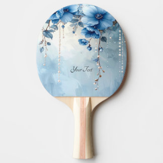 Pala De Ping Pong Blue Flowers and Pearls Ping Pong Paddle