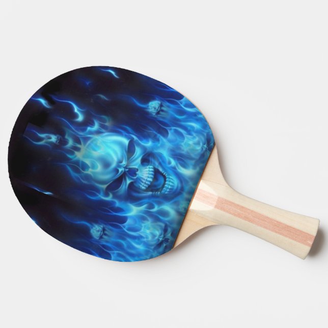 Pala De Ping Pong blue skull head in  blue flames ping pong paddle (Reverso)