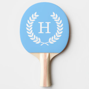 Pala De Ping Pong Blue Wheat Laurel Wreath Monograma inicial