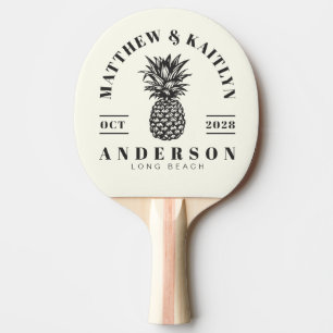 Pala De Ping Pong Boda de Piña Tropical de Marfil y Negro Cálido