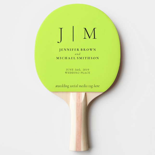 Pala De Ping Pong Boda Divertida Simple Formal Cyber Lime y Jet Negr (Anverso)