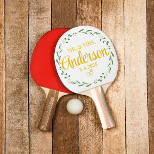 Pala De Ping Pong Boda Pareja Nombre personalizado Ronda anillo dora