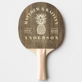 Pala De Ping Pong Boda Tropical de Piña de Madera de Nogal