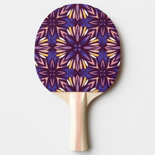 Pala De Ping Pong Boho Blossom: Patrón Floral Artístico Púrpura (Anverso)