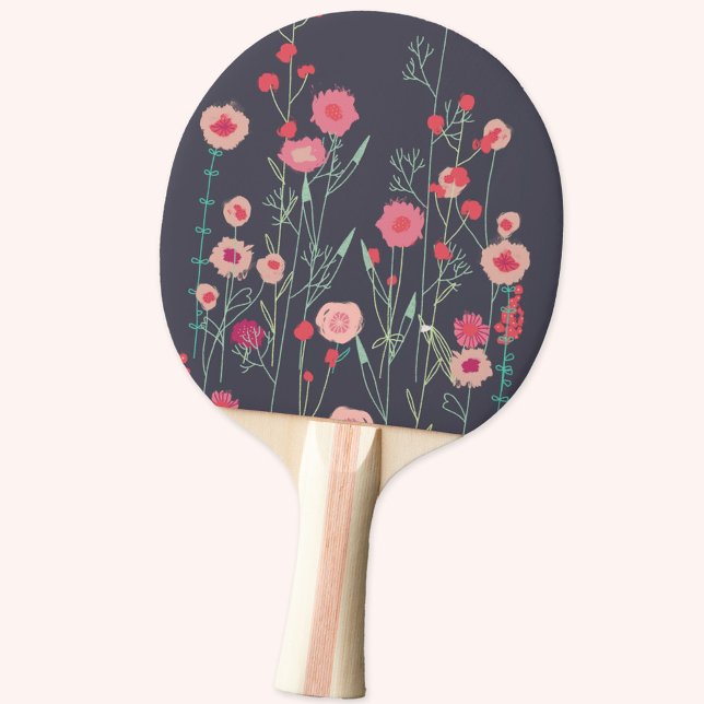 Pala De Ping Pong Boho Dark Floral Moderno (Boho floral pink and charcoal gray ping pong paddle)