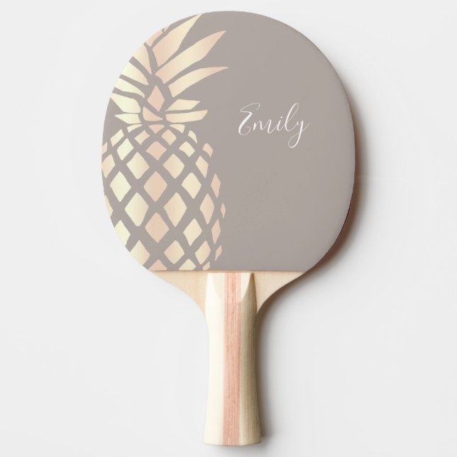 Pala De Ping Pong Bonito elegante rosa de cobre piña dorada y gris (Anverso)