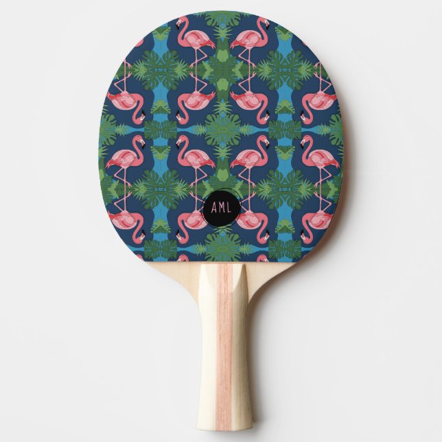 Pala De Ping Pong Bonito Flamingo rosa con nombre (Anverso)