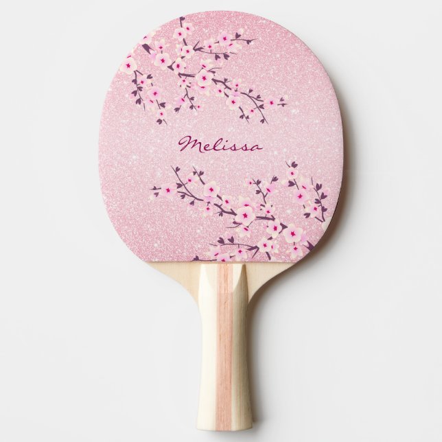 Pala De Ping Pong Bonito Flor de cerezo Purpurina rosa Monograma Flo (Anverso)