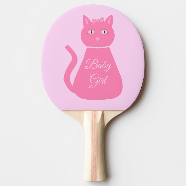 Pala De Ping Pong Bonito Niña Rosa Personalizado Gato (Anverso)