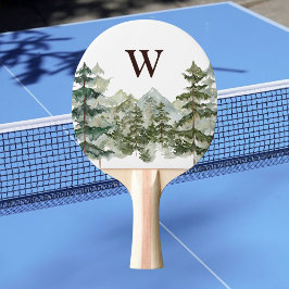 Pala De Ping Pong Bosque de Pino de Acuarela Monograma & Montaña Rús