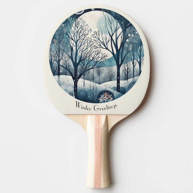 Pala De Ping Pong Bosque nórdico iluminado por la luna, personalizab (Anverso)