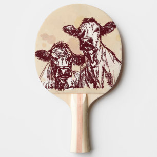 Pala De Ping Pong Bosquejo del drenaje de la mano de dos vacas y