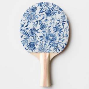 Pala De Ping Pong Botánico Floral Acuarela Chinoiserie Azul
